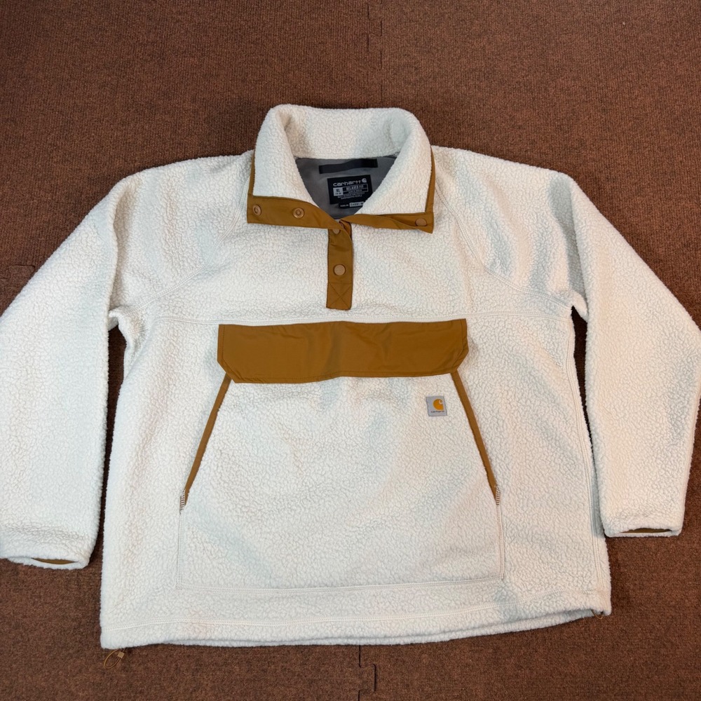 NWOT Carhartt Relaxed Fit Sherpa Fleece Pullover Cream Brown Womens XL OJ4991-W